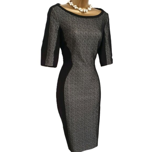 Karen Millen Textured Panel Seam Short Sleeve Pencil Dress - Size 4 - Picture 2 of 16